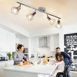 DLLT 4 Lights Track Lighting Kit-4 Way Modern Flush Mount Ceiling & Wall Decorative Lamp with Adjustable Head, Directional Spot Lighting Fixture for Kitchen Bedroom Living Room, E12 (Bulb Included)