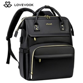 LOVEVOOK Christmas Vegan Leather Laptop Backpack with USB Port for Women - College, Business, Work, Teacher, Travel, School Backpack - color: Black, size: 15.6" - 16.5"L x 12"H x 7.8"W