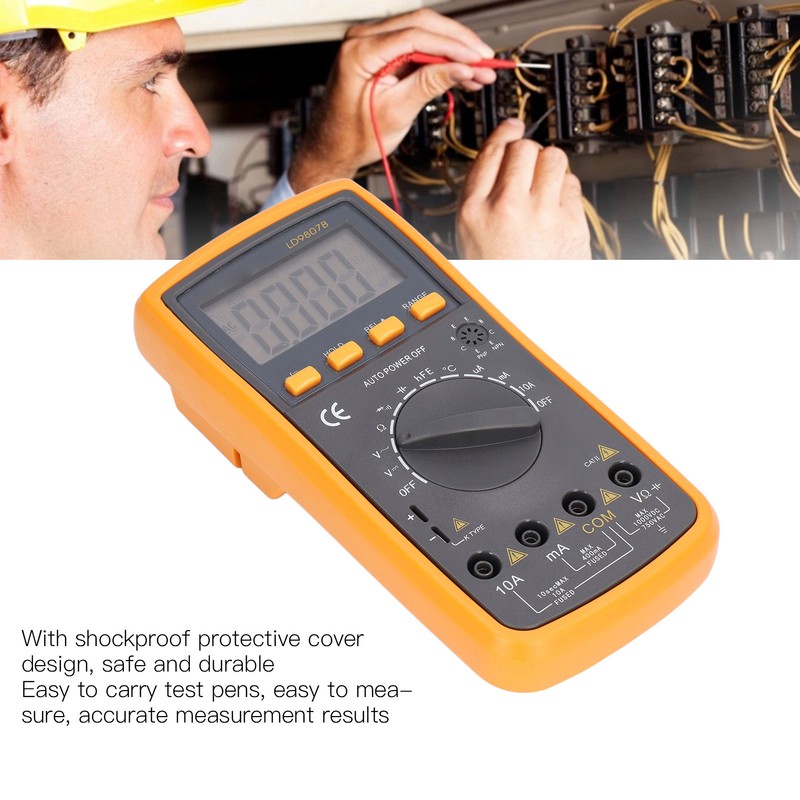 LD9807B Digital Multimeter with Backlight Display Temperature Probe Voltage Current