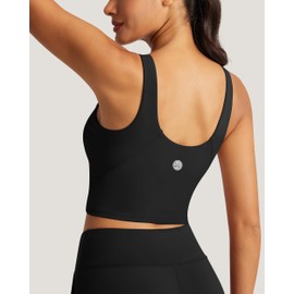 QUEENIEKE Longline Sports Bras for Women High-Neck Workout Tops Women's High Impact Yoga Workout Tank Top Black M