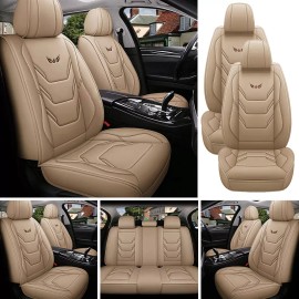 Unbranded Beige Universal Leather Full Set Car Seat Cover 5-Seats Front&Rear Accessories