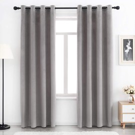 SPXTEX Grey Velvet Curtain for Living Room Super Soft Velvet 108 inches Long Curtains Blackout Curtains for Bedroom Heavy Velvet Curtains Grommet Velvet Curtain Panels Set of 2 Panels Light Grey