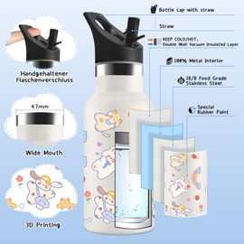 Vikastar Thermos Flask with Straw, Keeps Hot for 12 Hours, Cold for 24 Hours, Children's Thermos Flask, 350 ml, BPA-Free, Stainless Steel Drinking Bottle for Children, Schools, Cyclists, Gyms, Sports