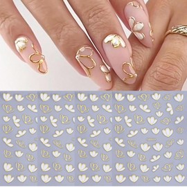 Kabwea 4 Glitter Nail Stickers with Three-Petal Design, Nail Stickers for Easter, Nail Stickers, Nail Art