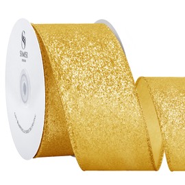 SIMISI RIBBON Gold Glitter Velvet Ribbon Wired for Christmas Tree Decorations, Outdoor Decor, Garland and Wreath Ornaments (2.5 Inch, 20 Yards)