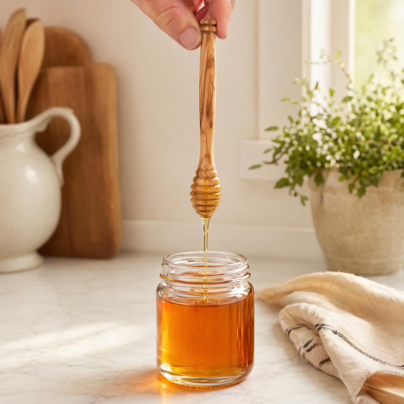 QIANSSE Natural Olive Wood Honey Dipper Sticks