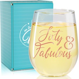 On The Rox Drinks 60th Birthday Stemless Wine Glass for Women - 60 & Fabulous- 60 Year Old Wine Glass Birthday Gift- Rose Gold Print Ideal for Women, Mom, Friend, Sister Turning Sixty - 17 oz