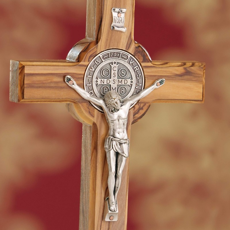 KASSIS Olive Wood St. Benedict Cross for Hanging Benedict Cross
