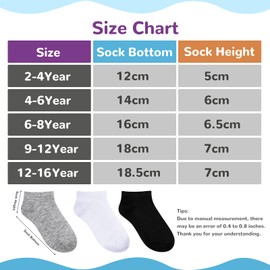 BOOPH 25 Pack Kids Low Cut Ankle Socks Boy Girl Athletic Socks 6-8 Years Multi1