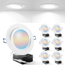 Sunco 6 Pack Adjustable Recessed Lighting LED, Gimbal Lights 6 Inch Directional Eyeball Canless, Selectable CCT 2700K/3000K/4000K/5000K/6000K, Dimmable, 12W, with Junction Box ETL