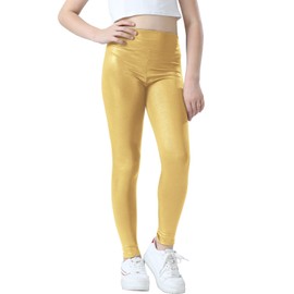 Jinhiteam Girls Metallic Leggings Size 9-10 Years Old Kids Solid Color Athletic Dance Activewear Strech Tights