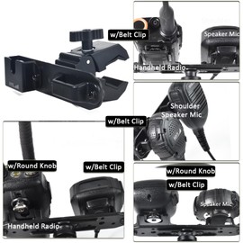 HYS Radio & Speaker Mic Clamp Mount Holder - Quick Release for Uniden BC906W Wireless CB Microphone and Speaker, Marine Radio, Walkie Talkie, Police Scanner w/Belt Clip & Knob Holder Base