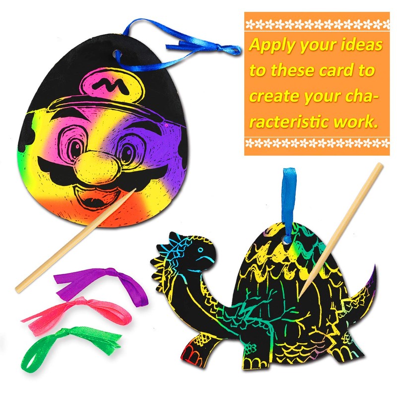 FINGOOO 48 pieces Easter Scratch Art for Kids Egg Scratch