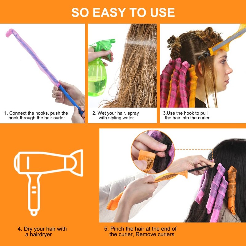 URAQT Hair Curlers, Rollers, DIY Styling Kit for Long Hair,