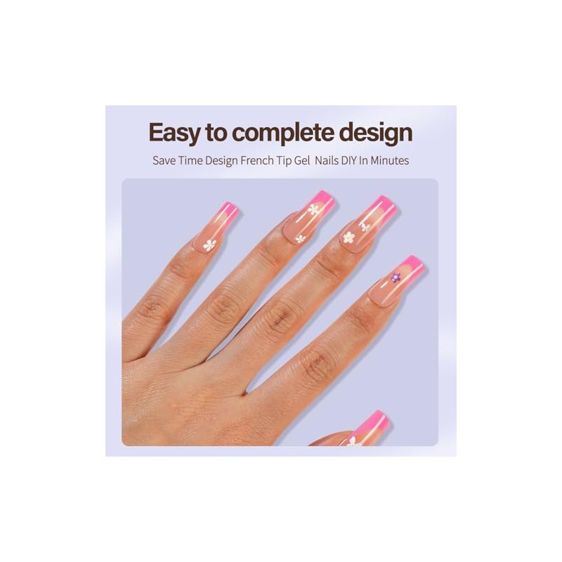 Misssix XBASICTIPS Uñas postizas francesas rosas, 150 unidades, largas y