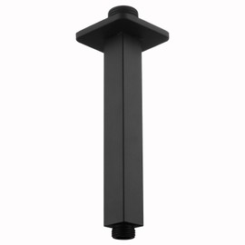 Voolan Shower Arm with Flange, Ceiling Mounted Fixed Shower Pipe, Bathroom Straight Rain Shower Replacement Arm, Universal Connection 1/2 NPT (4 Inch Square, Matte Black)