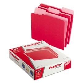 Pendaflex 15213RED Colored File Folders, 1/3 Cut, Letter Size, Red, 100/Box