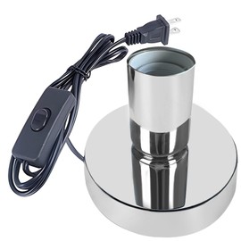 AdiyZ Industrial Table Lamp, Small Polished Metal Desktop Light Socket Base, Vintage E26/E27 Edison Screw Light Bulb Holder, 5.57ft Cord with On/Off Switch and US Plug (Silver)