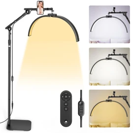 LIONVISON Half Moon Lash Lighting: Foldable Floor LED Lamp for Eyelash - 45W Portable Esthetician Light with Phone Holder for Lash Artist Tech Tattoo Salon