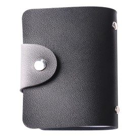 Aifrymne Credit Card Holders for Men & Women Premium Leather,Black Soft PU Leather Wallet with 24 Plastic Sleeves, Secure Anti-Rust Stud Closure, Ideal for Business & Personal Cards
