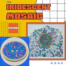 Yuvori 0.5kg Square Crystal Mosaic Tiles 1cm Iridescent & Crystal Glass DIY Bathroom Kitchen Living Room Balcony Decor (Iridescent Navy)