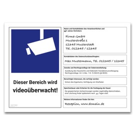 DSGVO Video Surveillance Sign / Sticker BDSG Video Symbol DIN 33450 Size A5
