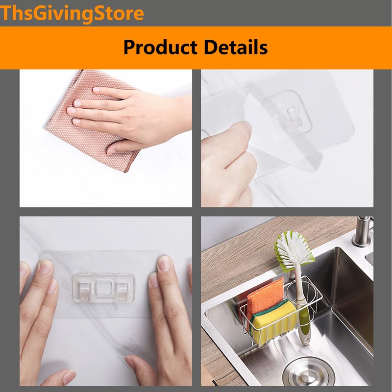 ThsGivingStore Suction Sink Sponge Holder with Brush Holder, 2-in-1 Adhesive