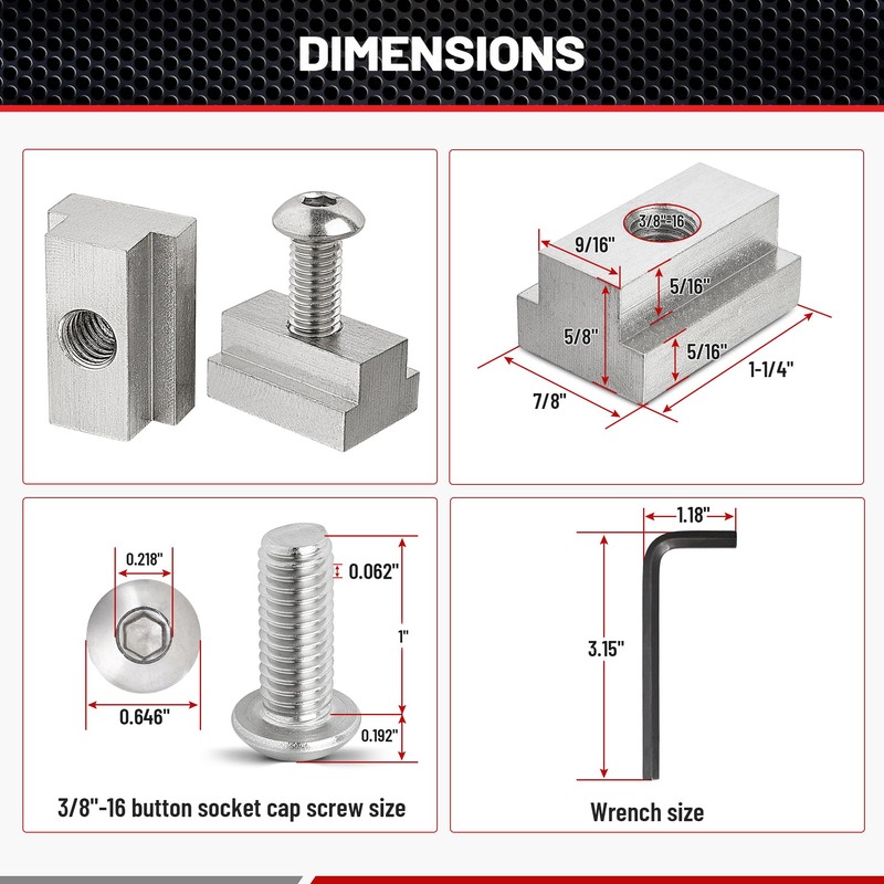 RED WOLF Thread 3/8"-16 T-Slot Nut Button Socket Cap Screw
