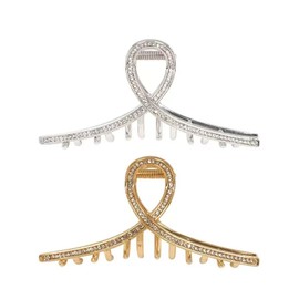 2pcs Rhinestone Claw Clips for Women Gold and Silver Bling Claw Clips for Thick Hair Bows Glitter Elegant Hair Clips for Women (Style 2)