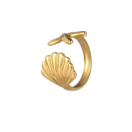 Gold Ring Beach Jewelry for Women Shell Starfish Ring Summer Ocean Gold Rings for Women Gold Sea Shell Adjustable Ring Summer Beach Jewelry Gifts