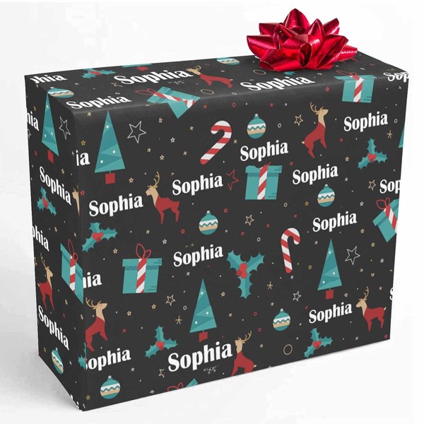 Artsadd Custom Name Wrapping Paper for Christmas Personalized Present Black