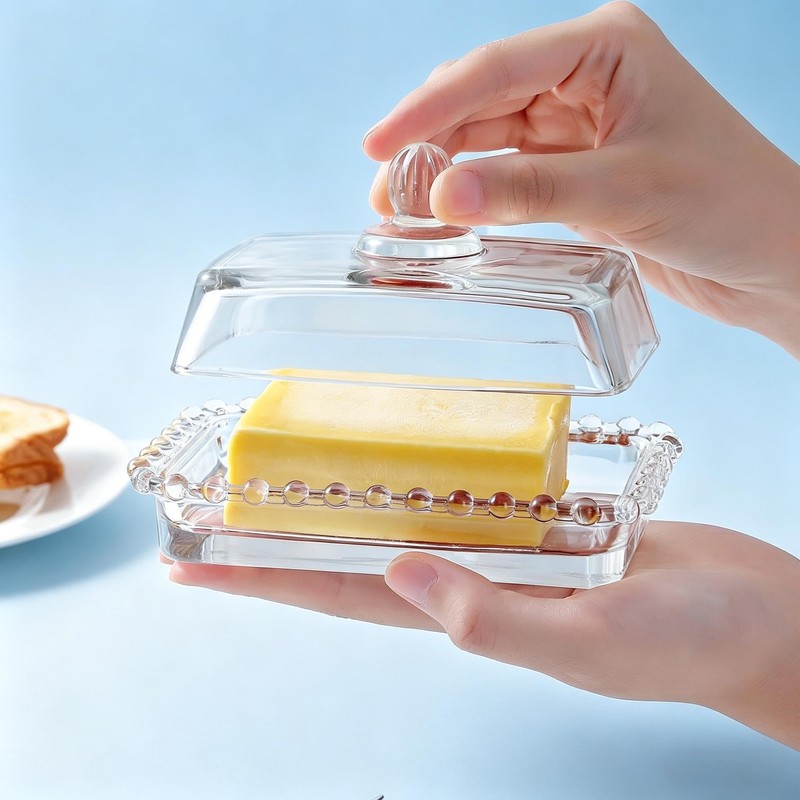 ‌6.7in Clear Glass Butter Dish with Lid for Countertop -