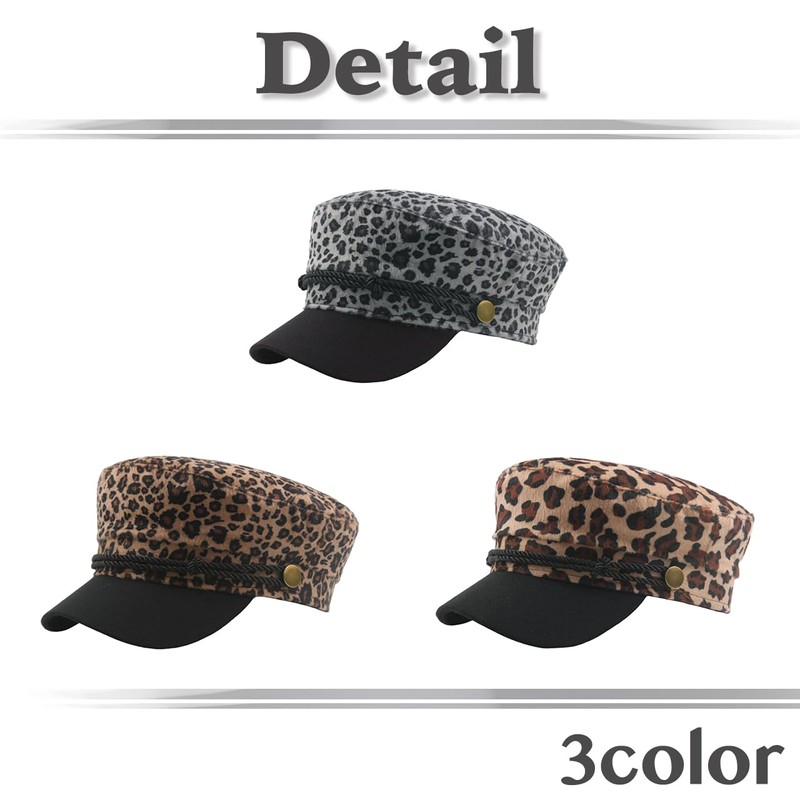 White Fang CZ208 Women's Marine Cap, Leopard Print, Newsquet, Black,