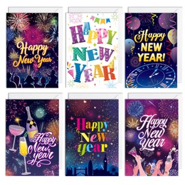 HOWAF 6 Pcs Happy New Year Cards 2025 New Year Greeting Cards with Envelopes, Happy New Year Card Winter Holiday Greetings Cards Notecards New Year Gifts Presents for New Years Eve Party Supplies