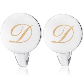 HONEY BEAR Letters Initials Letter Cufflinks Men's Stainless Steel Wedding Cufflinks Cuff Links Brushed Silver, Reusable, Copper, No Gemstone