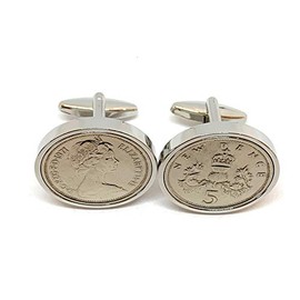 Premium 1971 Large Old style English 5p coin for a 54th birthday cufflinks 23mm