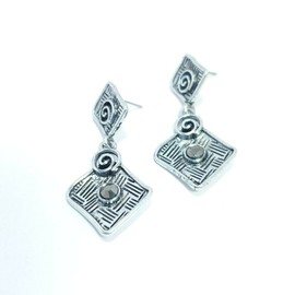 Fashion Jewelry E0165 Antique Silver Colored Mini Double Rhombus Shape Drop Dangle Post Earrings