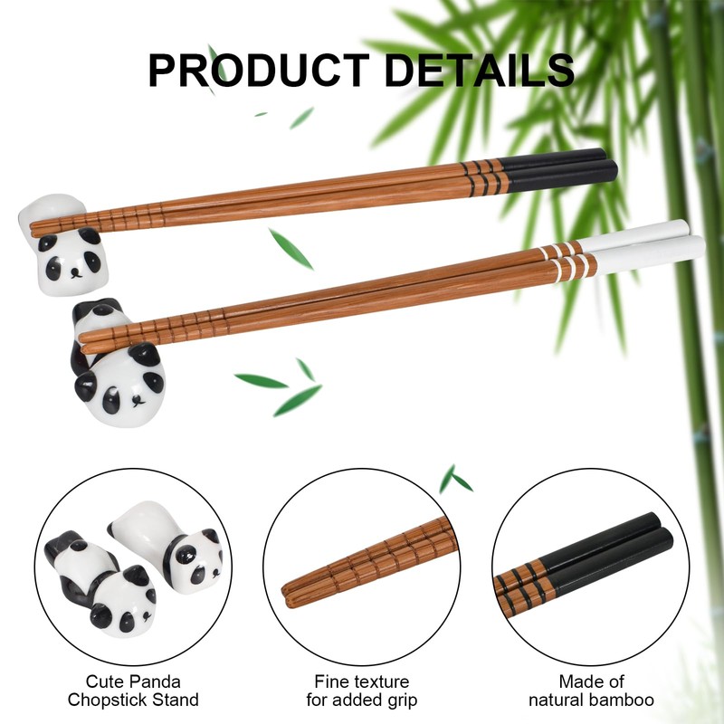 2 Pair Wooden Chopsticks Set, Chopsticks with Holder, Bamboo Chopsticks