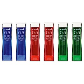 Uni NanoDia Color Mechanical Pencil Leads 0.5mm 3 Color Set, 6 Pack/total 120 Leads