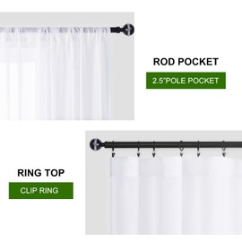 Hiasan White Sheer Curtains 45 Inches Length for Kitchen, Rod Pocket Light Filtering Voile Small Half Window Curtains for Basement/Rv, 42 Inches Width, 2 Panels