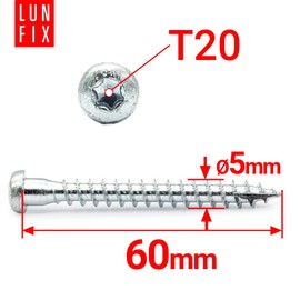 TX20-250 Angle Fitting Screws 5 x 60 mm Full Thread Wood Connector Screws with ETA Wood Screws Silver Galvanised