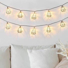 Hoolight Diamond String Lights 10 LED 6.8 ft Battery Operated, Geometric String Lights Warm White, Black Metal Lamps Decor for Indoor Wedding Party Bedroom Christmas