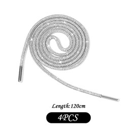 FDGGT 4 Pieces Rhinestone Studded Shoelaces, Glitter Shoelaces, Creative Shoelaces, Decorative Shoelaces, Shoelaces Replacement, White Diamond