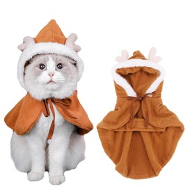 Dog Christmas Outfit Reindeer Costume Santa Snowman Antlers Suit Cat Clothes Cloak Pet Hoodie Puppy Cape with Hat,S