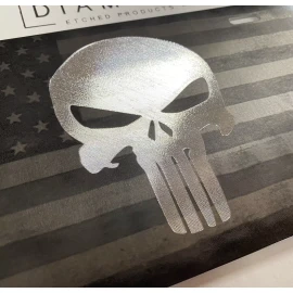 Diamond Etched Products Engraved Punisher Combo Laser US Flag & Diamond Etched Car Tag License Plate