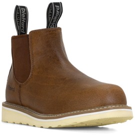 DieHard Colt Chelsea Boot, Full Grain Leather, Slip-Resistant, Brown with Wedge Sole