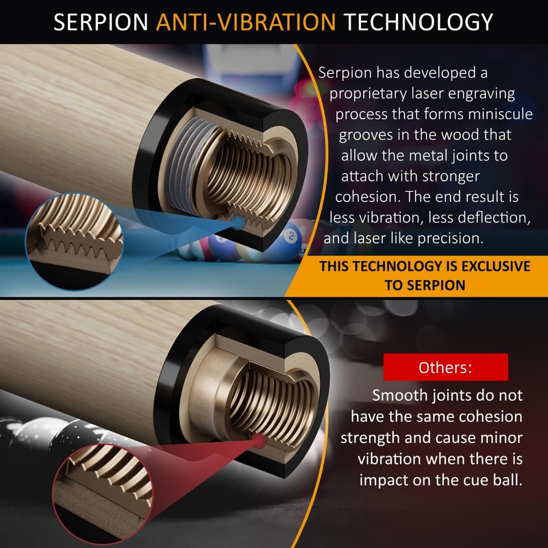 Serpion - Pool Cue Stick 100% Canadian Maple Wood. Professional