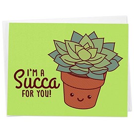 Cute Kawaii Succulent Plant Love, Valentines, or Anniversary Card - "I'm a Succa for You!"