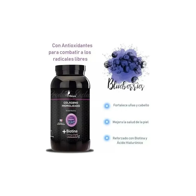 Colágeno Mas Biotina Vsouls Blueberry 600grs Inmediato