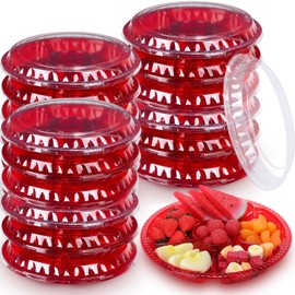 Rtteri 18 Pcs Round Divided Serving Tray with Lid Plastic Appetizer Tray Plastic Platters with 6 Compartment Disposable Plates with Lids Food Storage Containers for Fruit Vegetable Buffet (Red)